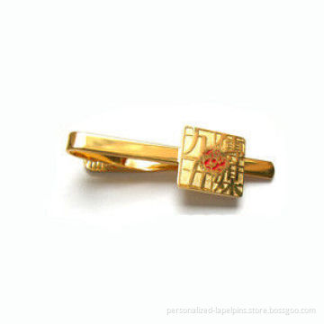 Square Gold Plated Customized Engraved Logo Cufflinks And Tie Clips Suitable For Promotional